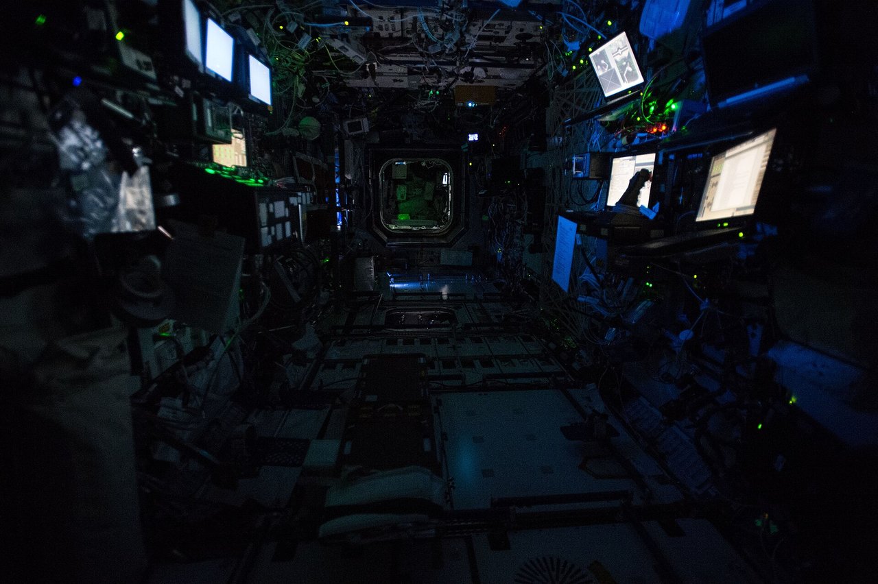 Scientific racks and equipment inside the ISS Destiny laboratory