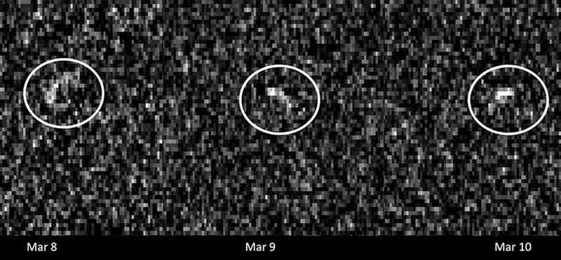 Radar observations of Apophis used to measure position and motion, not ordinary photographs of its shape. NASA / JPL-Caltech / NSF / AUI / GBO