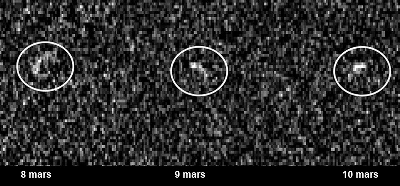 Les observations radar d’Apophis ont servi à mesurer sa position et son mouvement ; ce ne sont pas des photographies ordinaires de sa forme