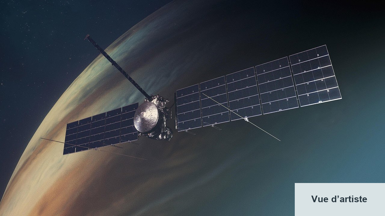 Vue d’artiste d’Europa Clipper et de ses panneaux solaires déployés sur plus de 30 m
